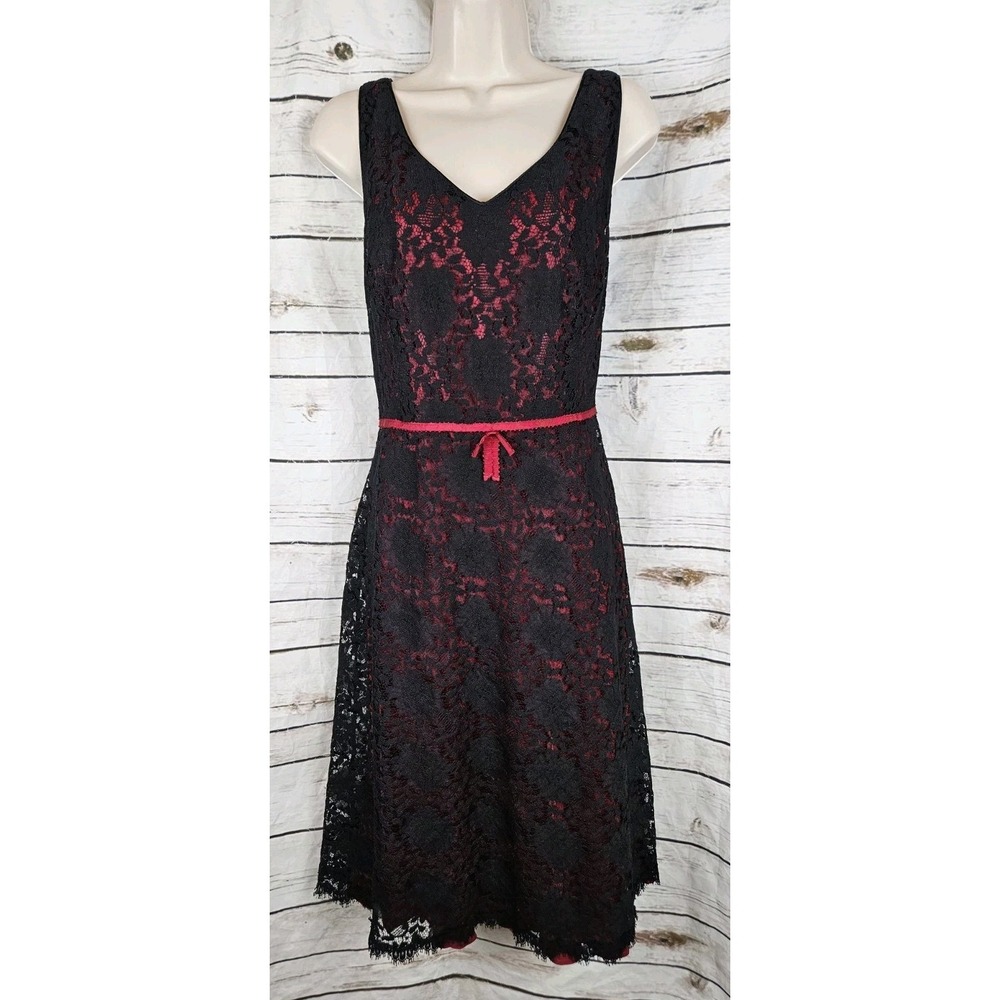 Vintage Y2K Black Lace Overlay Dress 16 Red Fit & Flare Fairy Grunge Whimsigoth